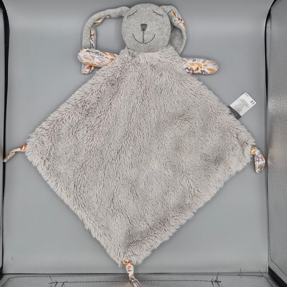Yuppie Mommy Grey Bunny Security Blanket Floral Lovey Comforter BBCN2201